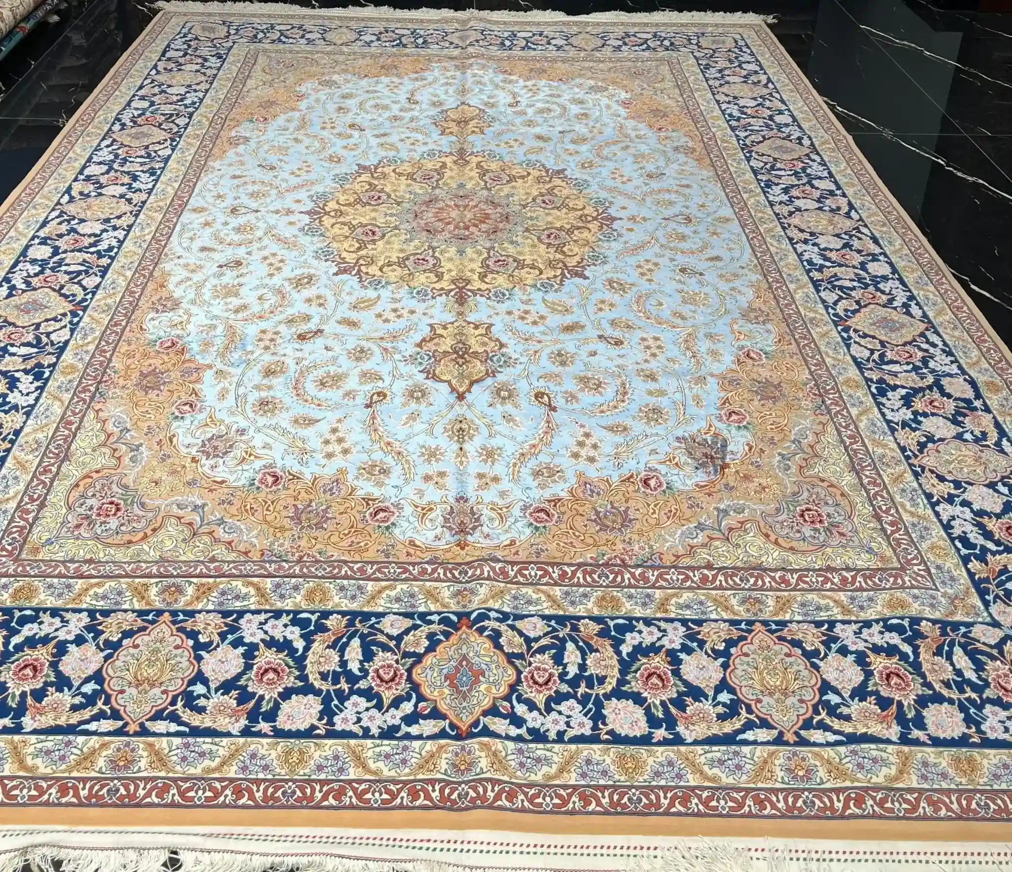 "Luxury Persian Silk Rug, Handwoven in Isfahan, 350 cm x 250 cm - Available Online"